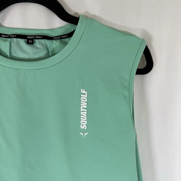 Squat Wolf Tank Top Women's Medium Teal Breathable Crew Neck Stretch Nylon - Picture 2 of 8
